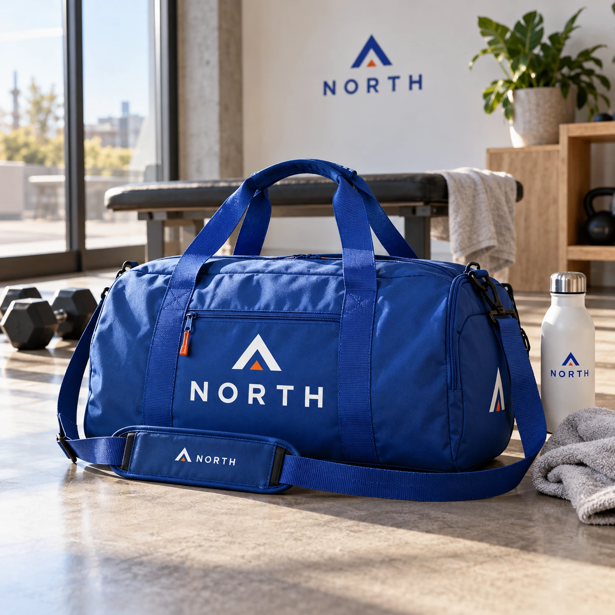 Illustrative branded duffel bags