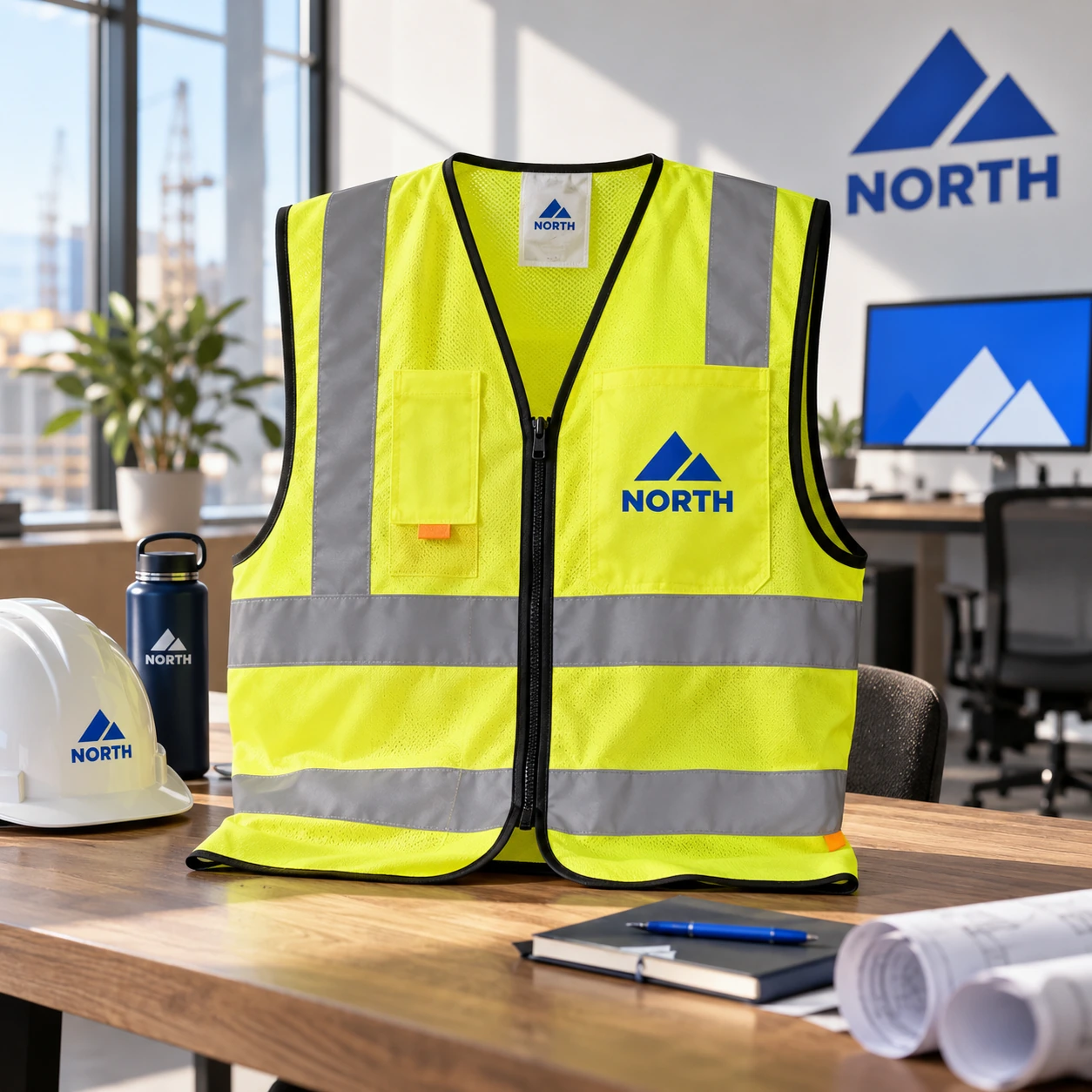 Illustrative branded high-visibility vests