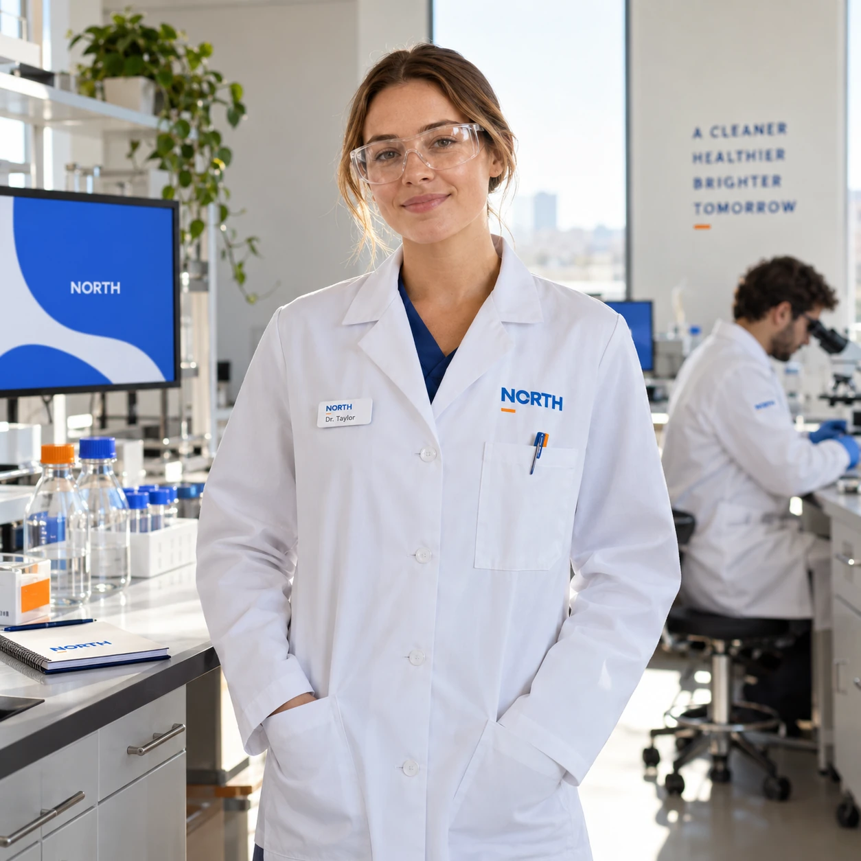 Illustrative branded lab coats