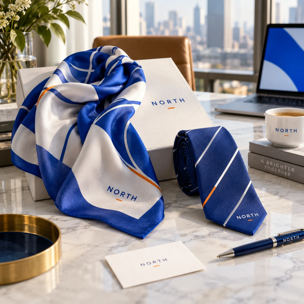 Illustrative branded scarves and ties