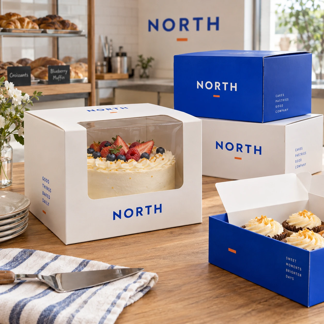 Illustrative cake and bakery boxes
