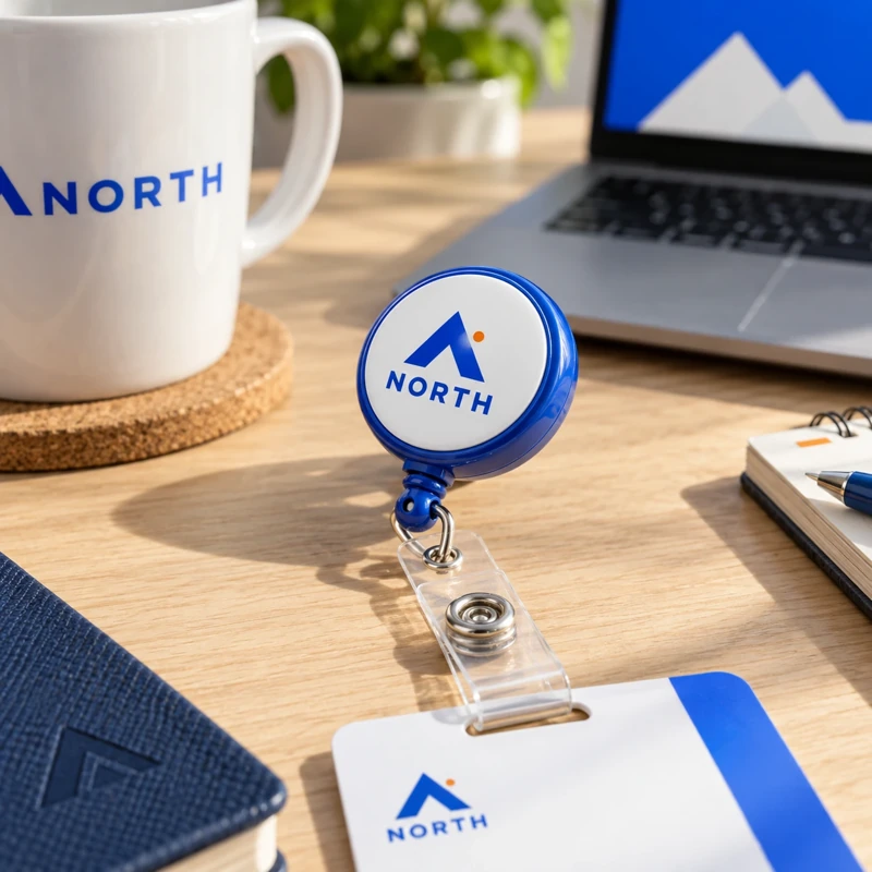 Illustrative branded badge reels