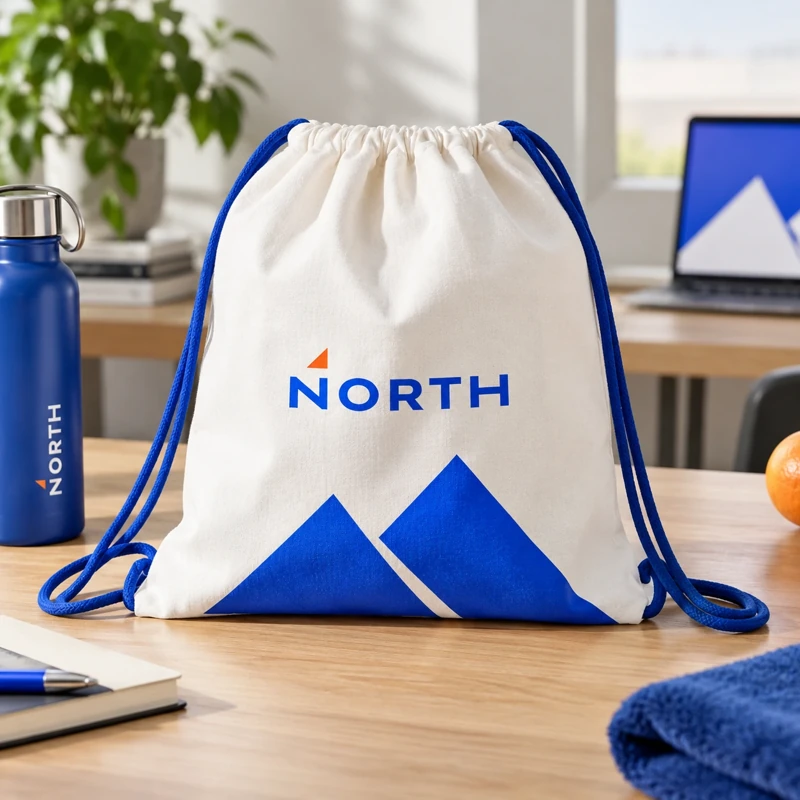 Illustrative branded drawstring bags