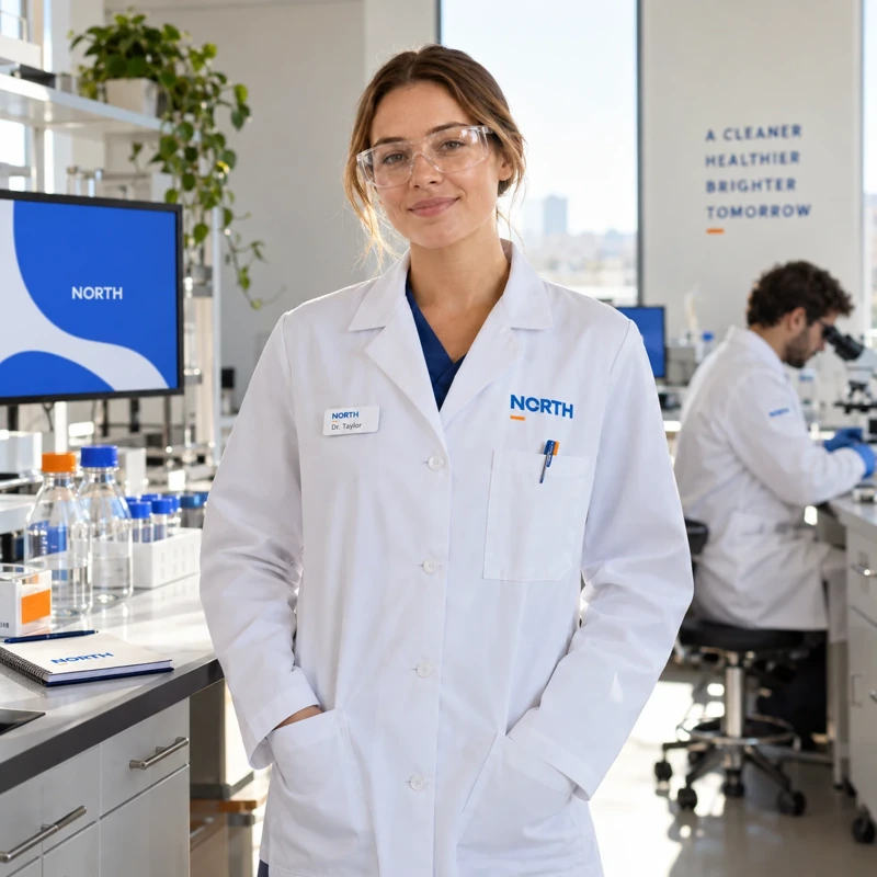 Illustrative branded lab coats