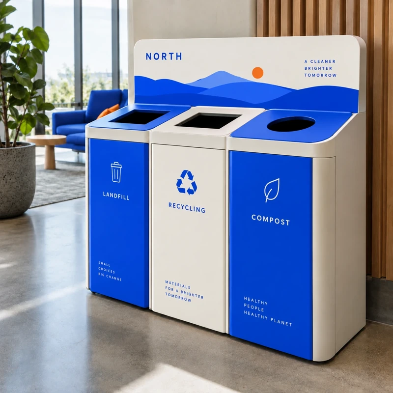 Illustrative branded waste and recycling stations