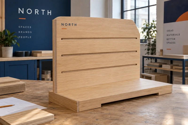 Illustrative custom wooden display components