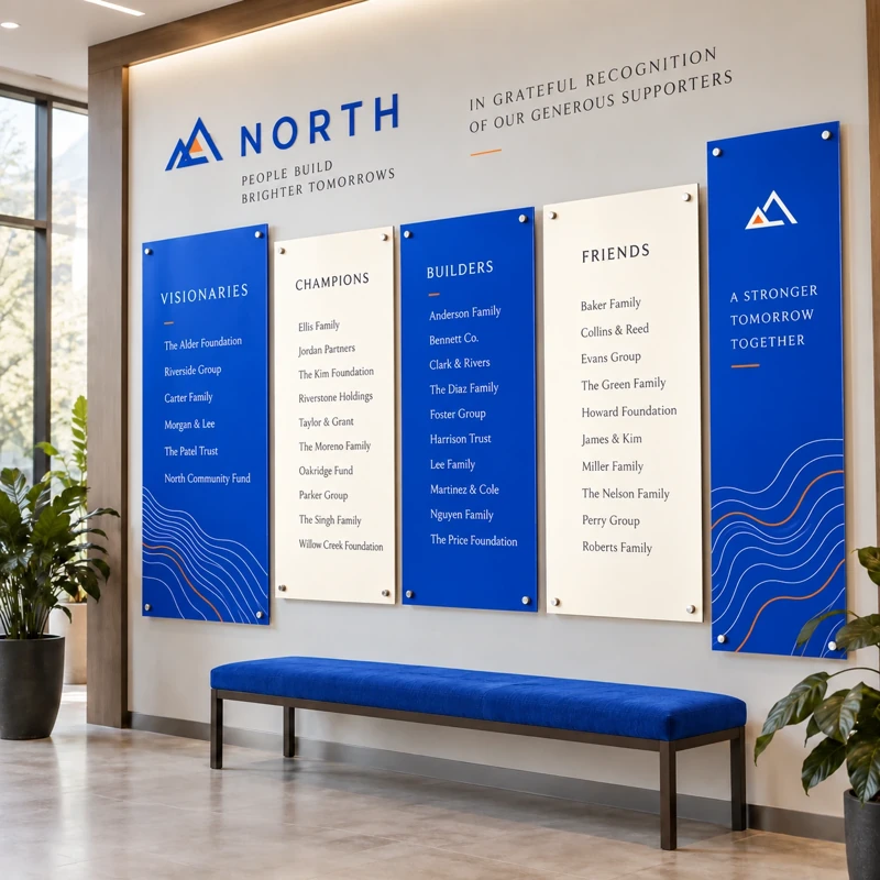 Illustrative donor recognition walls