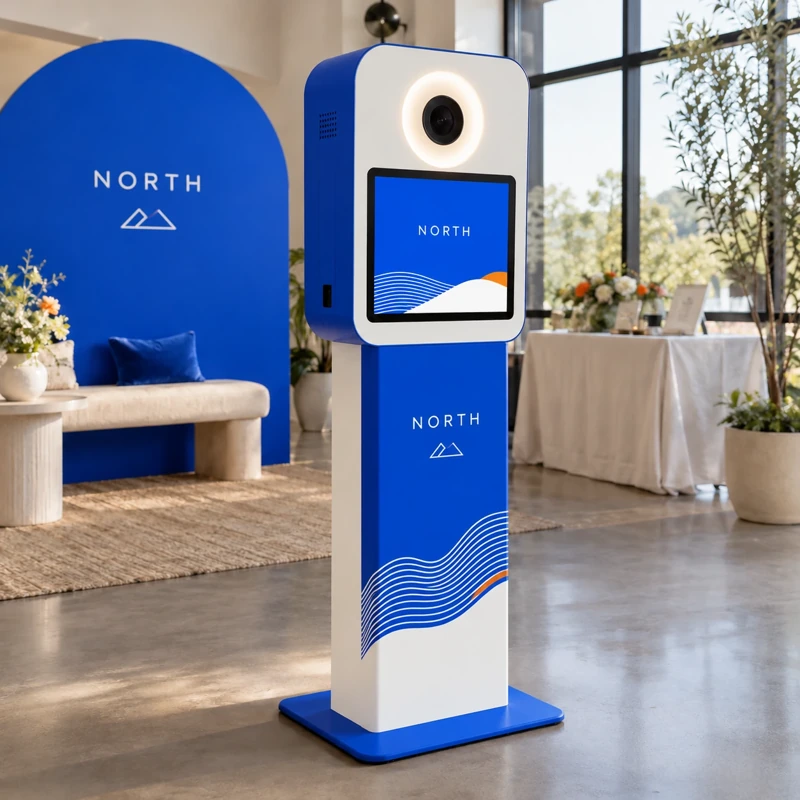 Illustrative photo booth kiosks