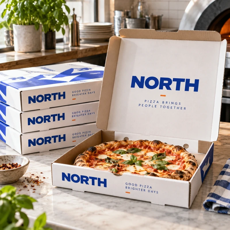 Illustrative pizza boxes