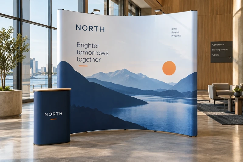 Illustrative portable display walls