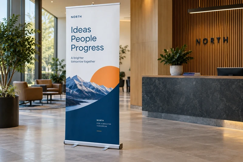 Illustrative roll-up banner stands