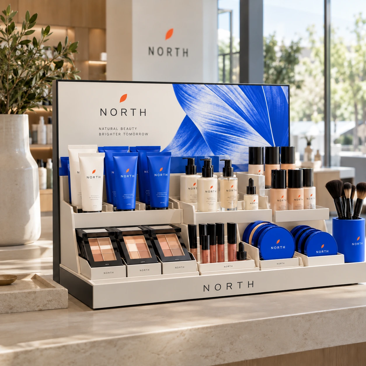 Illustrative cosmetics tester displays