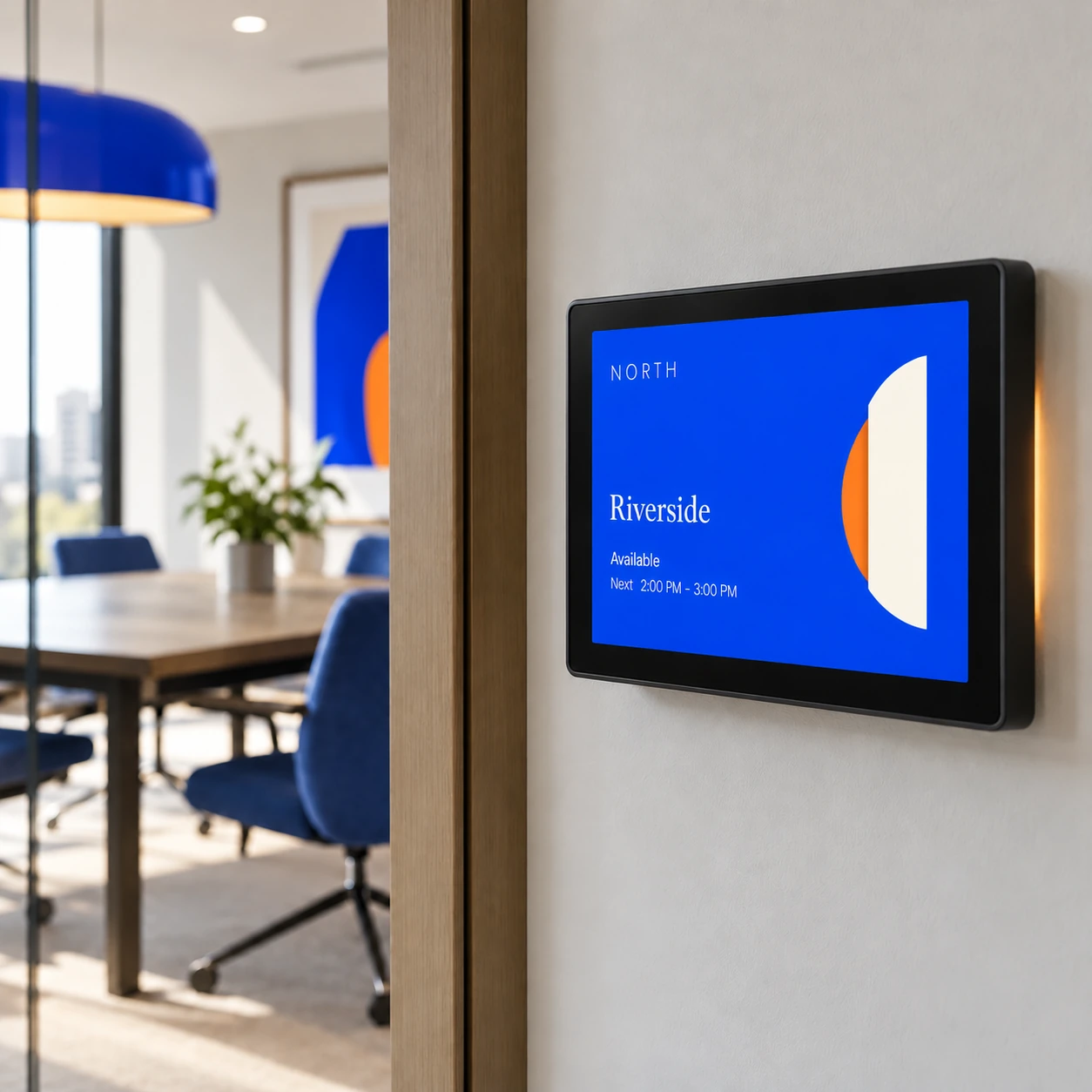 Illustrative digital meeting-room signs