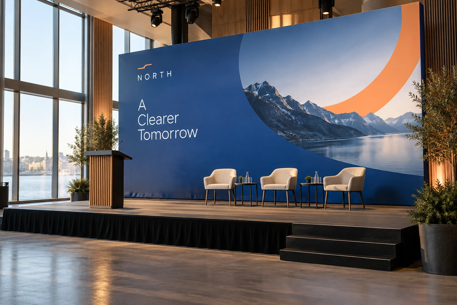 Illustrative event stage backdrops