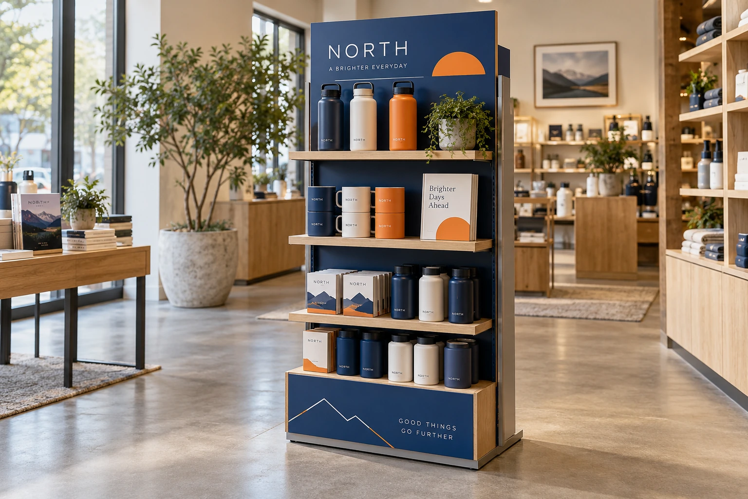 Illustrative floor-standing product displays