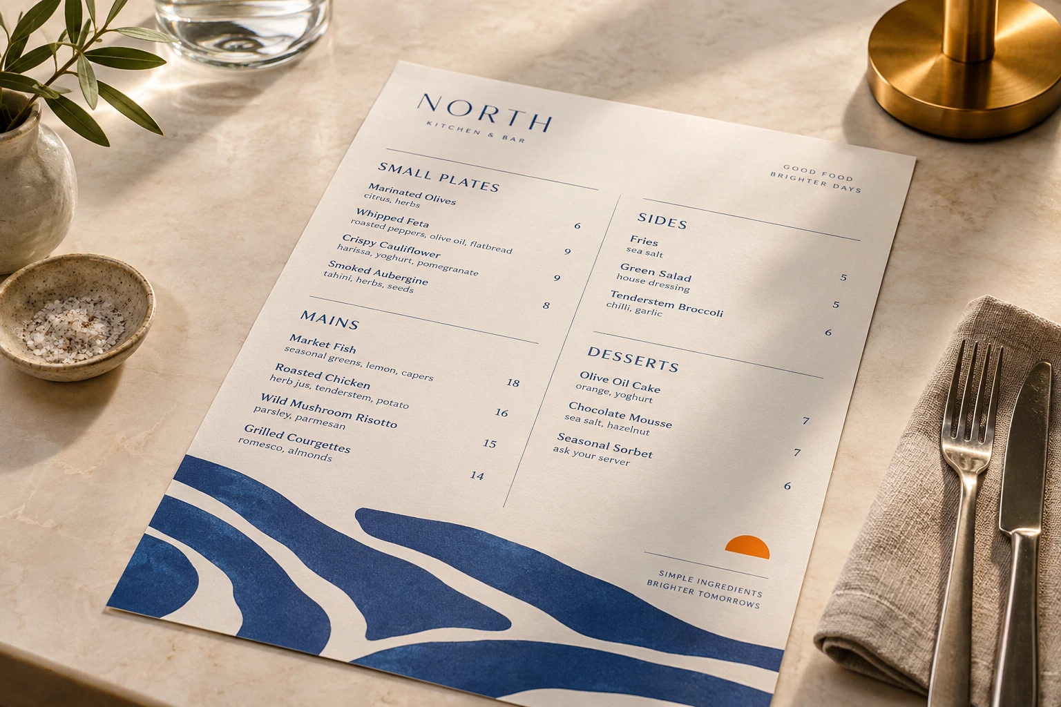 Illustrative printed menus