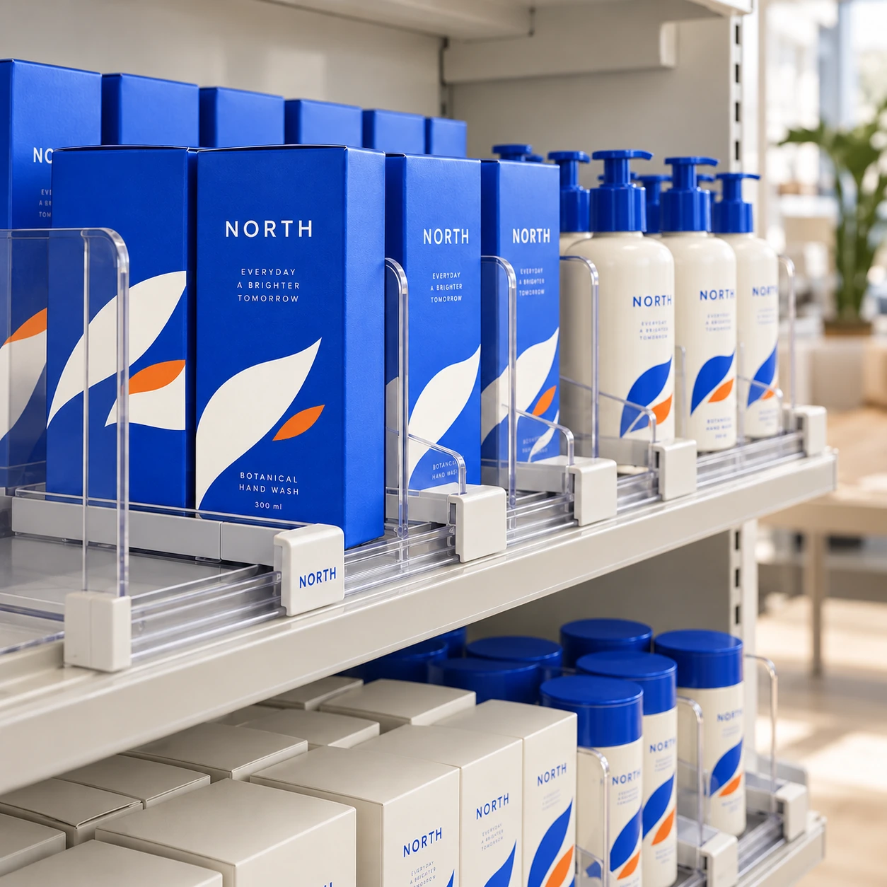 Illustrative shelf pushers and dividers